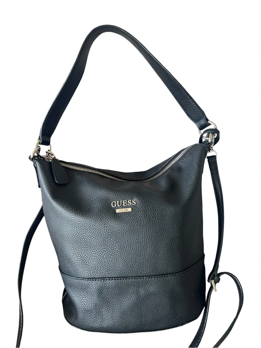 GUESS Black Pebbled Leather Hobo Shoulder Bag with Silver Hardware - Picture 5 of 17